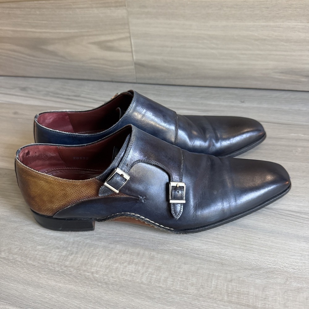 Magnanni‎ Men's Ondara Double-Monk Two-Tone Brown Navy Leather Shoes Sz 12 Spain
